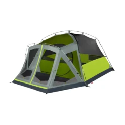 Coleman Skydome™ 4-Person Camping Tent With Screen Room, Rock Grey -Cole Store 4P DmScrnPrch RckGry 2 FrontAngleLeft FlyOff WindowsDown