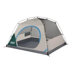 Coleman Skydome™ 4-Person Camping Tent With Full-Fly Vestibule, Evergreen -Cole Store 4P DmVstblFllFly Evrgrn 3 FrontAngle FlyOff DoorOpen