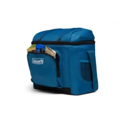 Coleman CHILLER™ 16-Can Soft-Sided Portable Cooler -Cole Store Chiller 18 Soft Cooler With Liner Deep Ocean 2158119 3 4 Angle With Front Pocket Propped 0003 v1