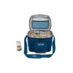 Coleman CHILLER™ 16-Can Soft-Sided Portable Cooler -Cole Store Chiller 18 Soft Cooler With Liner Deep Ocean 2158119 Straight on Open Propped With Ice Subs 0003 v1 1